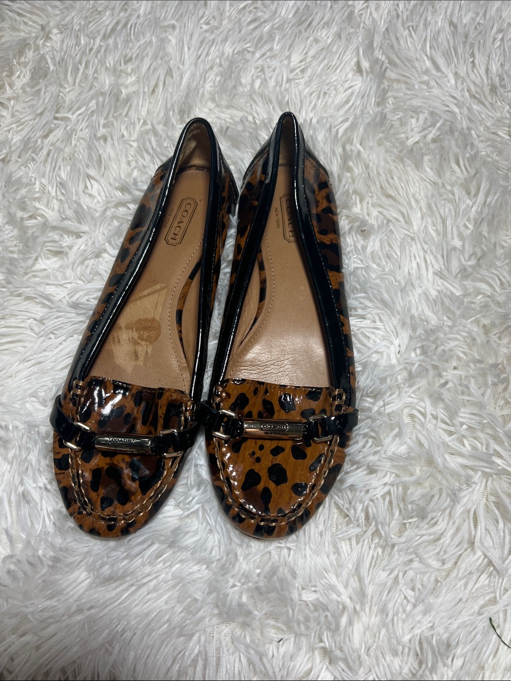 Coach Leopard Patent Leather Ballet Flats with Black Trim size 8